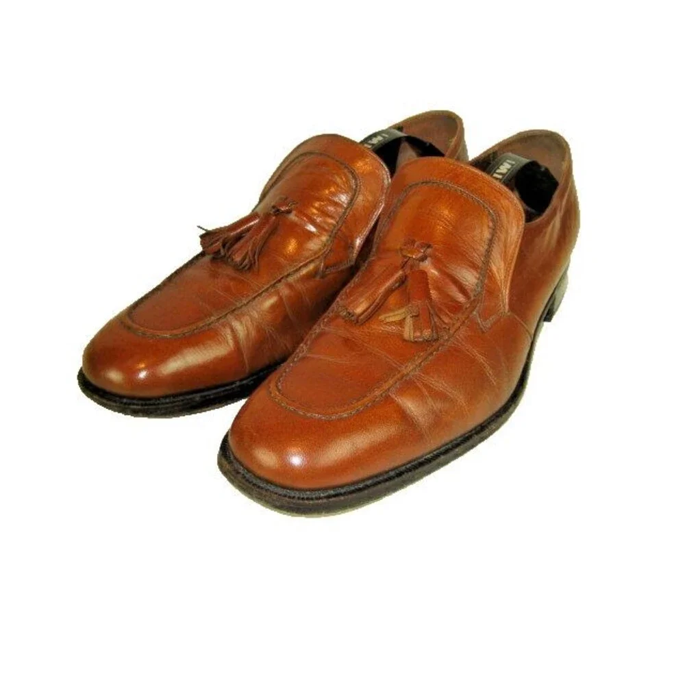 Mens Florsheim Imperials Brown Leather Tassle Slipon Loafers Shoes sz 10A